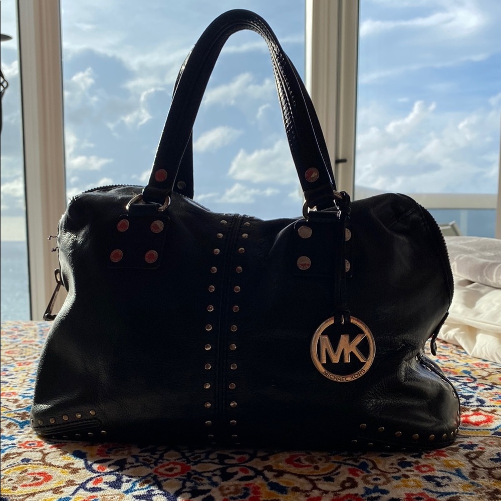Michael Kors Black Leather Studded Satchel Bag